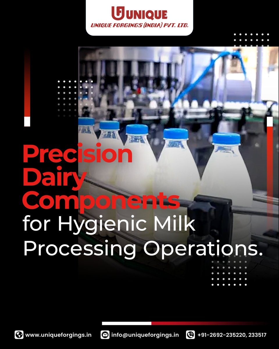 Precision matters when hygiene is non-negotiable. 🥛⚙️

👉 Upgrade your processing line today. Contact us now!
📱: 91-2692-235220, 233517
📧: info@uniqueforgings.in
🌐: uniqueforgings.in

#UniqueForgings #DairyIndustry #MilkProcessing #FoodGradeEquipment #HygienicDesign