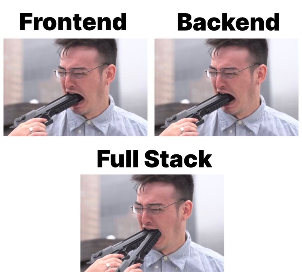 akramcodez's tweet photo. developer who's not good at frontend and not good at backend is called a full-stack developer 💀 https://t.co/gMO3ttmxH0