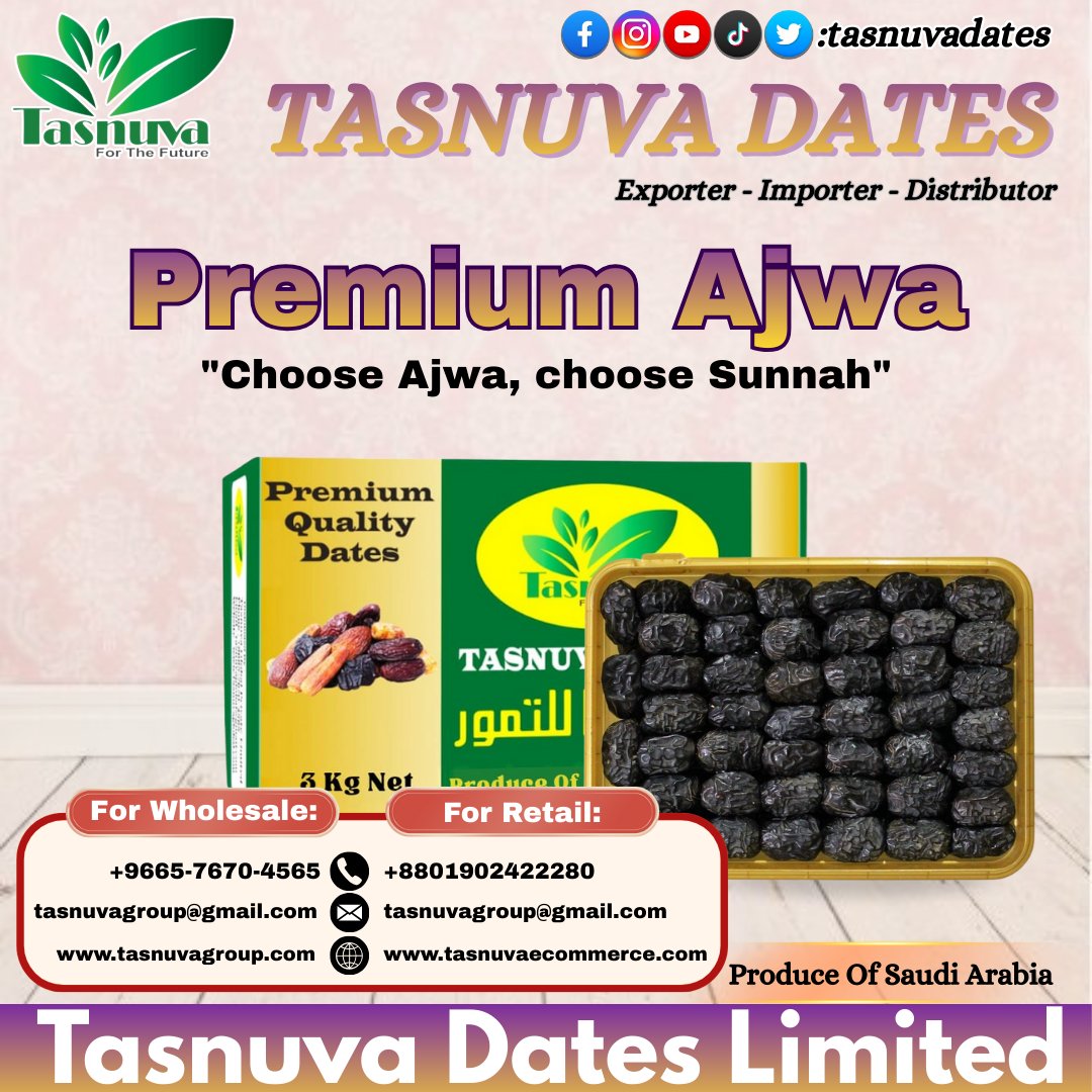 tasnuvadates's tweet photo. Premium Ajwa
"The blessed date from Madinah"
মদিনার প্রসিদ্ধ Ajwa খেজুর—স্বাদ, মান ও বিশ্বাসের প্রতীক।
For Retail
📞 +8801902422280
📧 tasnuvagroup@gmail.com
🌐 https://t.co/VJBpzJ3CXp
For Wholesale
📞 +9665-7670-4565
📧 tasnuvagroup@gmail.com
🌐 https://t.co/jOi6SO4HB0#AjwaDates https://t.co/QDeSygxzwP