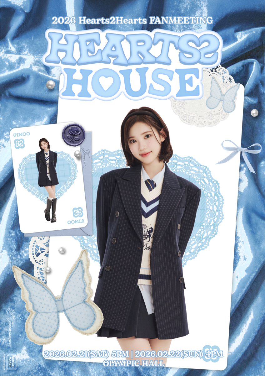 Hearts2Hearts's tweet image. 2026 Hearts2Hearts FANMEETING &amp;lt;HEARTS 2 HOUSE&amp;gt;

#Hearts2Hearts #하츠투하츠
#CARMEN #JIWOO #YUHA #STELLA
#H2HFANMEETING #HEARTS2HOUSE
#Hearts2Hearts_FANMEETING_HEARTS2HOUSE