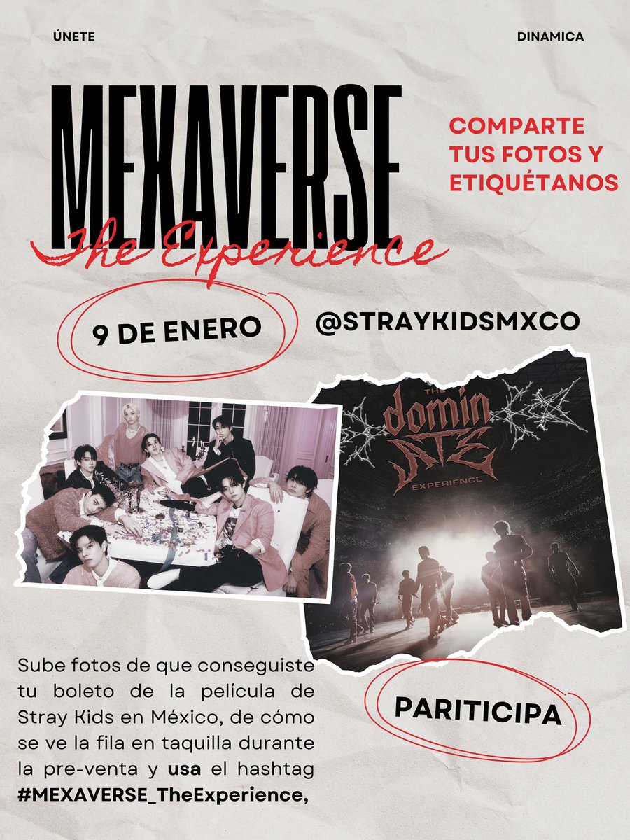 StrayKidsMXCO's tweet photo. 🇲🇽MEXAVERSE: THE EXPERIENCE

STAY, queremos hacer una dinámica con ustedes, se unen? 

Mañana es la pre-venta de la película “dominATE” de Stray Kids y nos interesa ver sus fotos en la taquilla y que ya consiguieron sus boletos

Asi que suban todo y usen #MEXAVERSE_TheExperience https://t.co/SulCTyQlh4