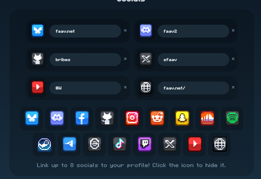 New Update! ❤️
- All text is now in Minecraft font (Except logo), all icons are now pixelated (including social media icons)
- Bio's now support color codes with &amp; or §
- Hovering/clicking on capes on the home page now show cape user count.
More stuff I may be forgetting