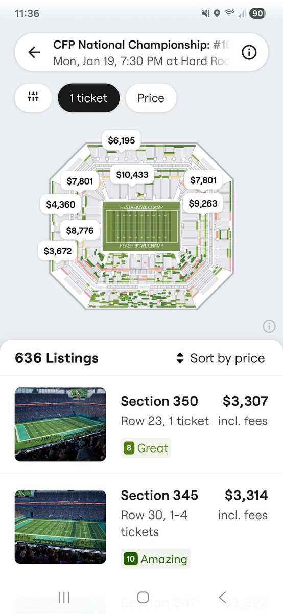 cFishFL's tweet image. Cheapest ticket on SeatGeek for the National Championship is over $3,300 right now!