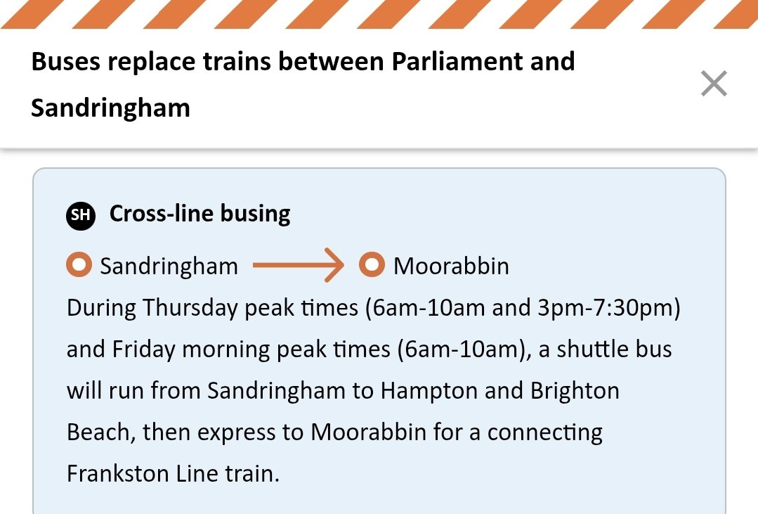 craig_halsall's tweet image. Turns out you shouldn't believe everything on the internet 😵🤷‍♂️

Friday afternoon SH Moorabbin - Sandringham shuttle bus IS RUNNING despite wording on #MetroTrains #SandringhamLine article 🚍

Following this rare #SummerStart route back from #MetroTunnel #StateLibraryStation 🤗