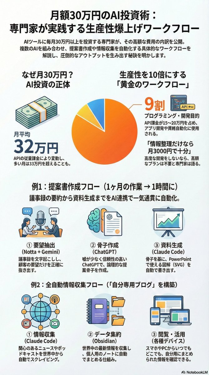 kumehaya's tweet photo. 今日の #デデデータ はおすすめ。現時点でのAI活用術を紹介。Claude Code（with Gemini API）→ Obsidian → Github → GCP（自分専用ニュースナレッジDB）→ Slackはみんなやったほうがいい。これで月額: 6,000円くらい。LLM＋コーディングベースで、記事制作も、リサーチも商談準備もできちゃう。 https://t.co/h8OLR3bOOS