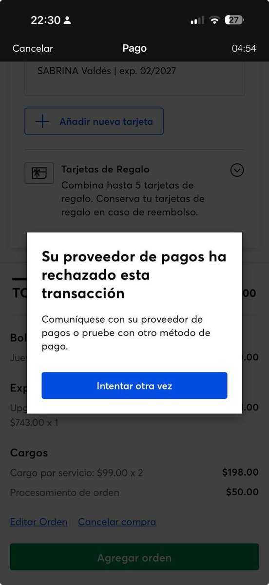 Sabriniux's tweet photo. @Ticketmaster_Me  quería comprar boletos y me salió esta imagen y lo intenté con otra tarjeta que si proceso todo bien, y resulta que si pasó también esa compra, como se cancela? https://t.co/TGM6hyXAX4