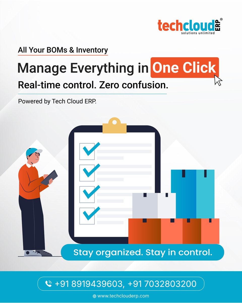 TechCloudERP's tweet photo. Manage all your BOMs and inventory in one place with complete clarity.

👉 Get a FREE demo now!
📞 Call us: +91 8919439603, +91 7032803200

#techclouderp #BOMManagement #InventoryControl #OneClickSolution #Inventory #viralpost #trending #hyd #globalERP #india #worldwide #xpost https://t.co/PnPZEh9AB1