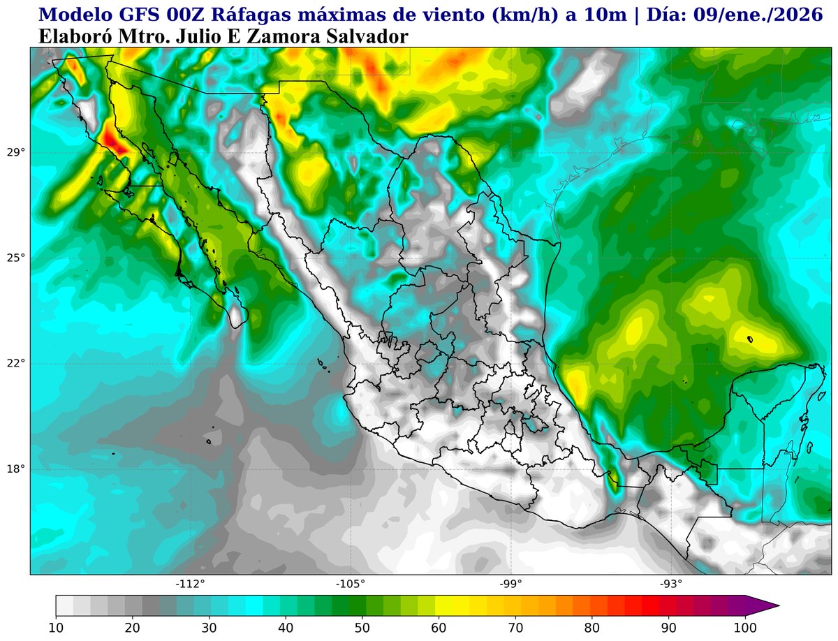 ⭕Viernes ventoso, ambiente frío y cálido | Pronóstico 09/Enero/2026, 05:00h

🥶La interacción de la dinámica de la corriente en chorro, el desplazamiento al interior del país del sistema frontal 27 y la masa de aire frío, mantendrán el descenso de temperaturas sobre el noroeste,
