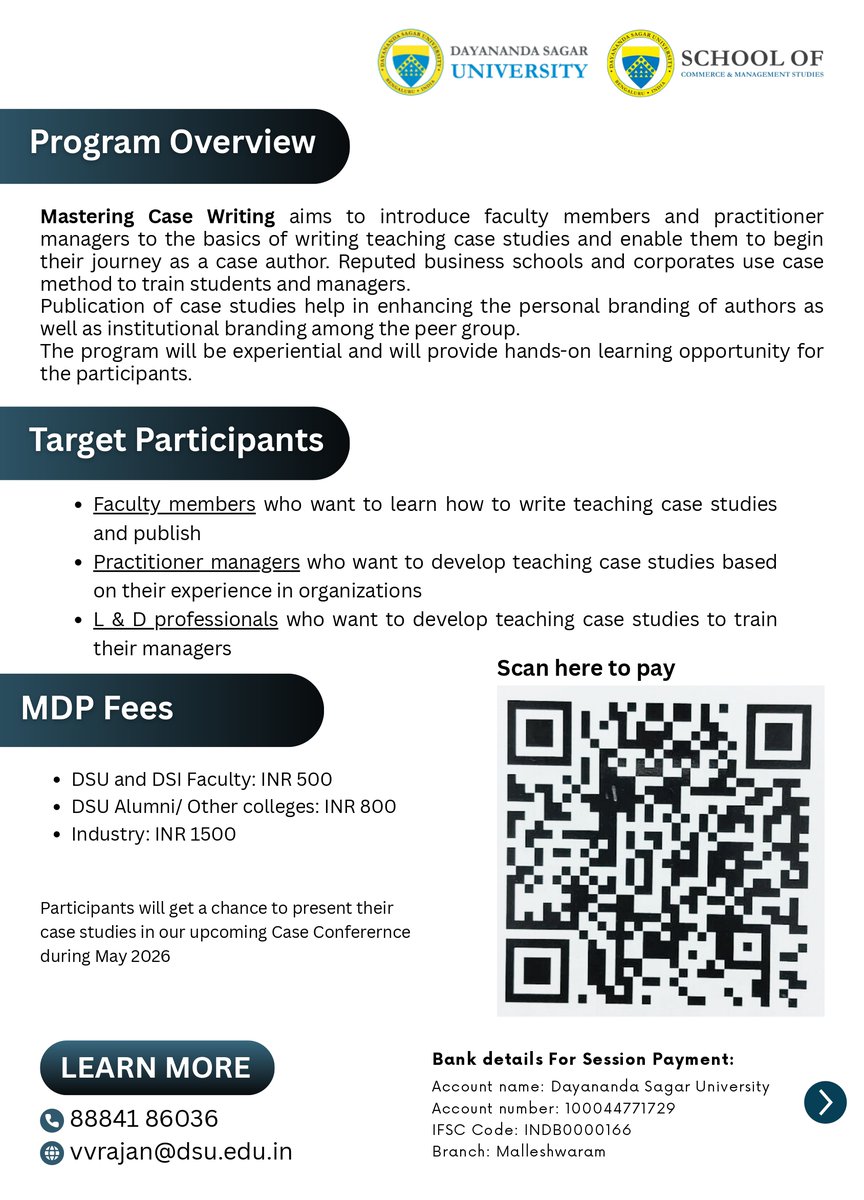DSUBangalore's tweet photo. MDP | Mastering Case Writing

A 1-day hands-on MDP for faculty &amp; industry professionals interested in writing and publishing teaching case studies.

Date: 31 Jan 2025
Time: 9:30 AM – 4:30 PM

Register now:
https://t.co/lsQ6drRXHj

#MDP #CaseWriting #FacultyDevelopment https://t.co/zoJN6WHclR