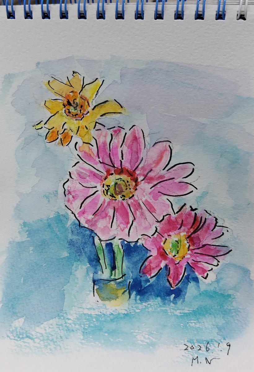 1月2作目🖌️ #水彩画