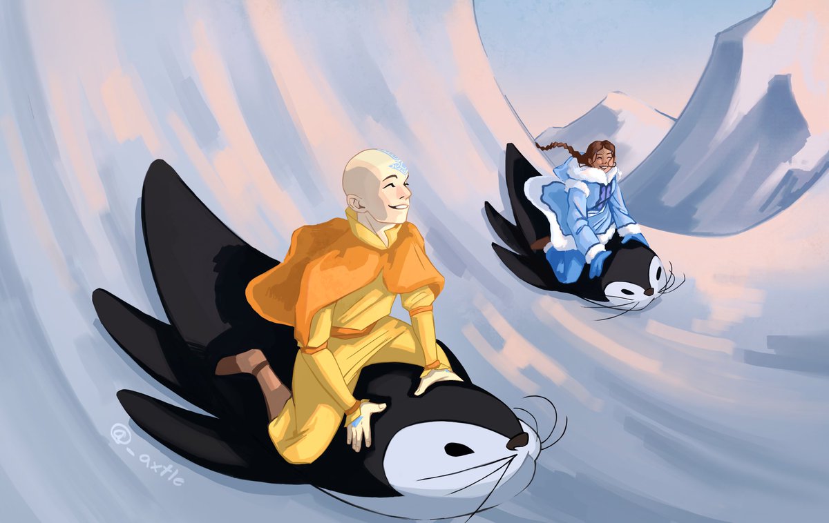 _axtle's tweet photo. Starting the year with another drawing of one of my favorites scenes from atla

So otter-penguin sliding for the boy in the iceberg 

#AvatarTheLastAirbender #atla https://t.co/6kVMHUOFiH