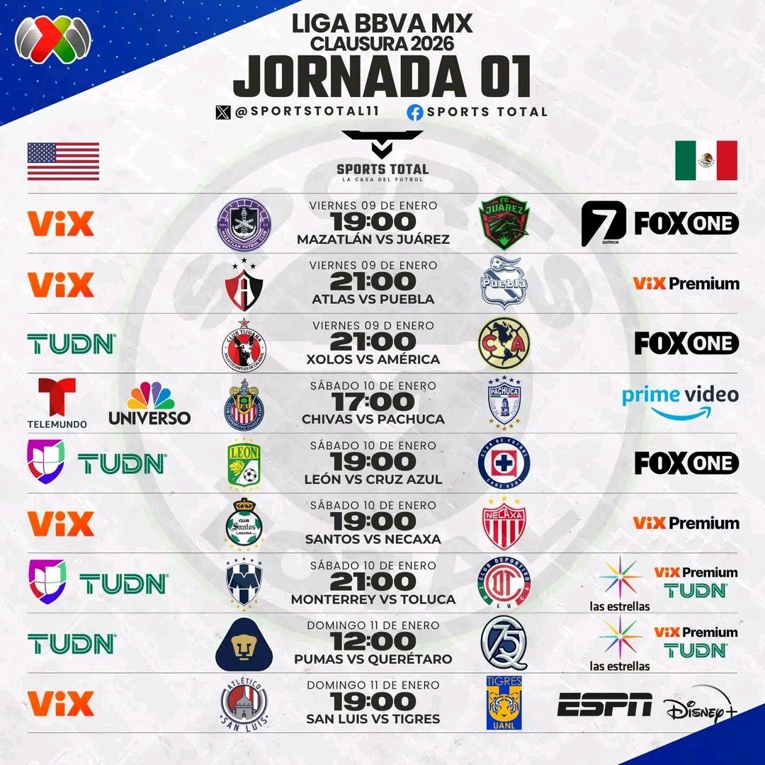 SportsTOTAL11's tweet image. Agenda #LigaBBVAMX  México / EUA 🫡