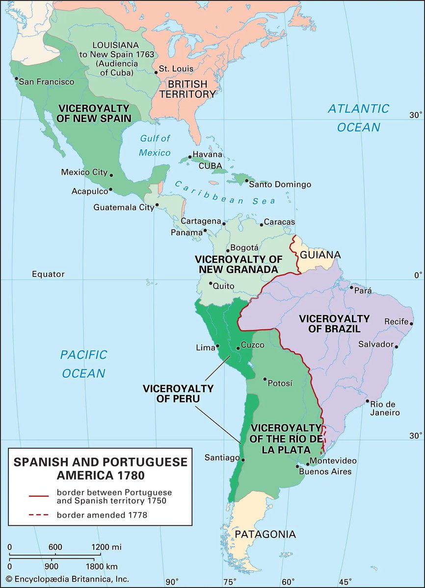 Clint_Davey1's tweet photo. The 🇪🇸 Spanish 🇪🇸 empire is renowned for the age of the conquistadors - the 16th century.

But it actually reached its height in the 18th century.

At this time, Spanish viceroyalties expanded deeper into America.

They pushed into what is now California, Washington, Oregon, Alaska, British Columbia, Texas, New Mexico, Arizona, Nevada and Utah. 

And consolidated territories in parts of Florida, Louisiana, Mississippi and Alabama. 

Spain may have been in relative decline back in Europe but it was still an active colonial force.