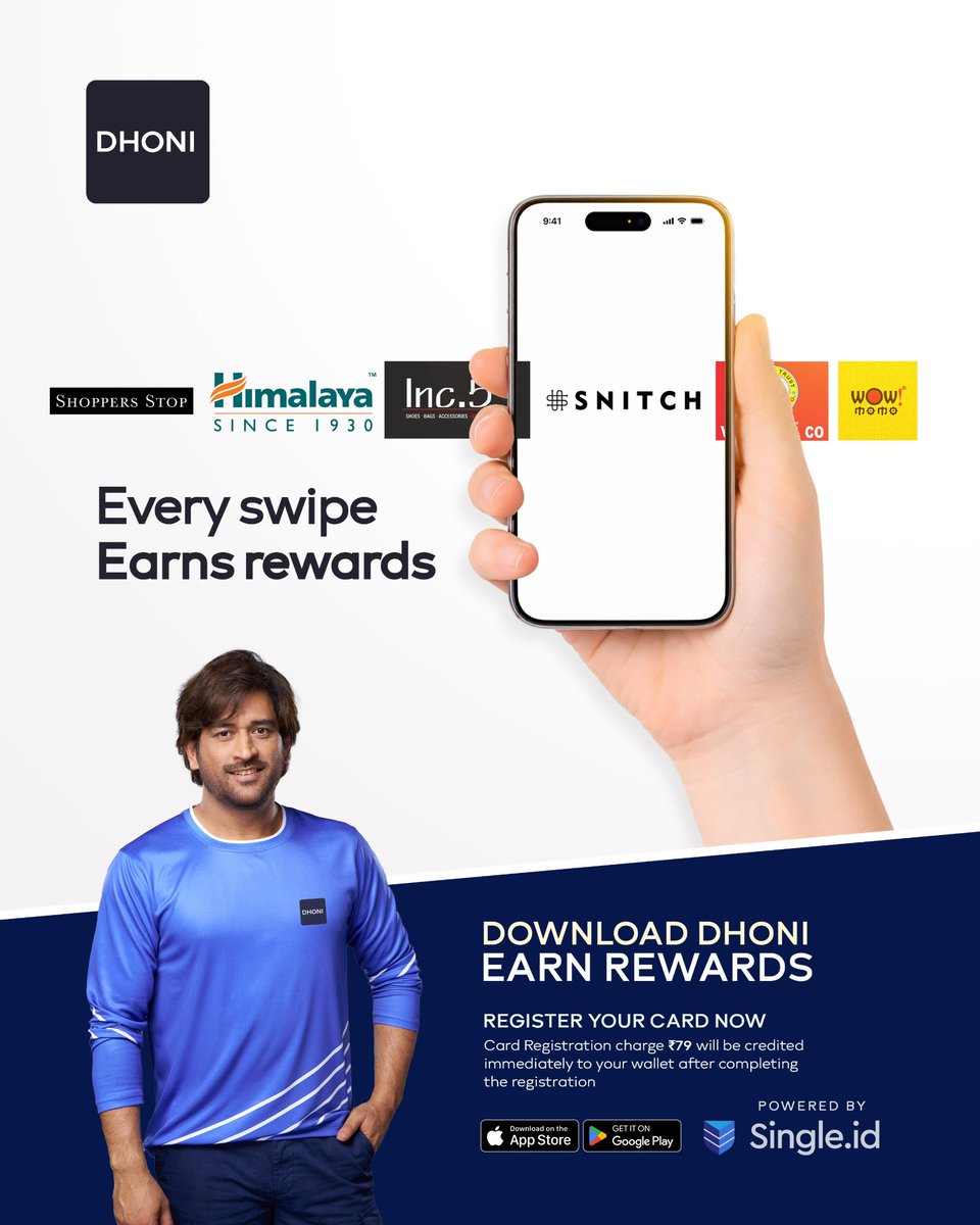 Dhoni_App_'s tweet photo. Every swipe earns rewards 💳✨
Shop at your favorite brands and get rewarded instantly.

Download DHONI today and start earning on every swipe!

Register your card now &amp; get ₹79 credited to your wallet 💙

#DhoniApp #EverySwipeEarns #RewardsMadeEasy #SmartSpending https://t.co/jb1q0Lg0lt