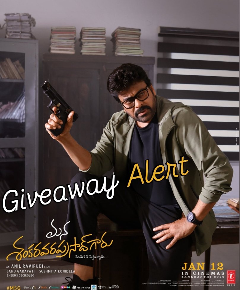 మన ఫాలోయర్స్ కి  #ManaShankaraVaraPrasadGaru GIVEAWAY ALERT ⚠️ 

- Repost &amp; Like this tweet  
- Tag your 3 friends 

10 లక్కీ విన్నర్స్ కి  BMS వౌచెర్స్ ఇద్దాం 

ఇక థియేటర్ లో మెగాస్టార్ #Chiranjeevi #HookStep ఎక్స్పీరియన్స్ కి రెడీ అయిపోండి 🥳