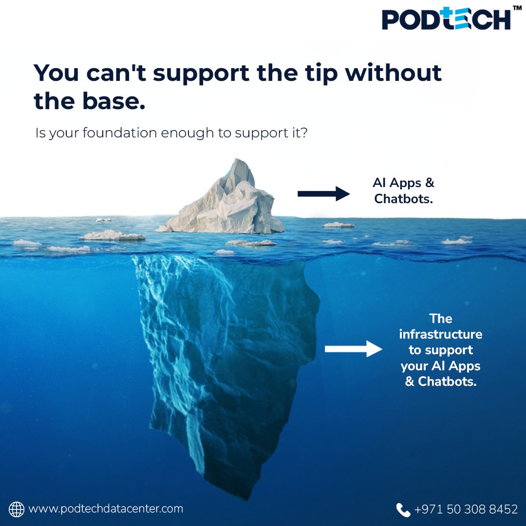podtechdc's tweet image. AI is 10% interface and 90% infrastructure.

If you’re building the "tip" of the iceberg (Apps &amp;amp; Chatbots) without securing the "base" (Infrastructure), your project is on thin ice.

#AI #DataCenters #PodtechDataCenter