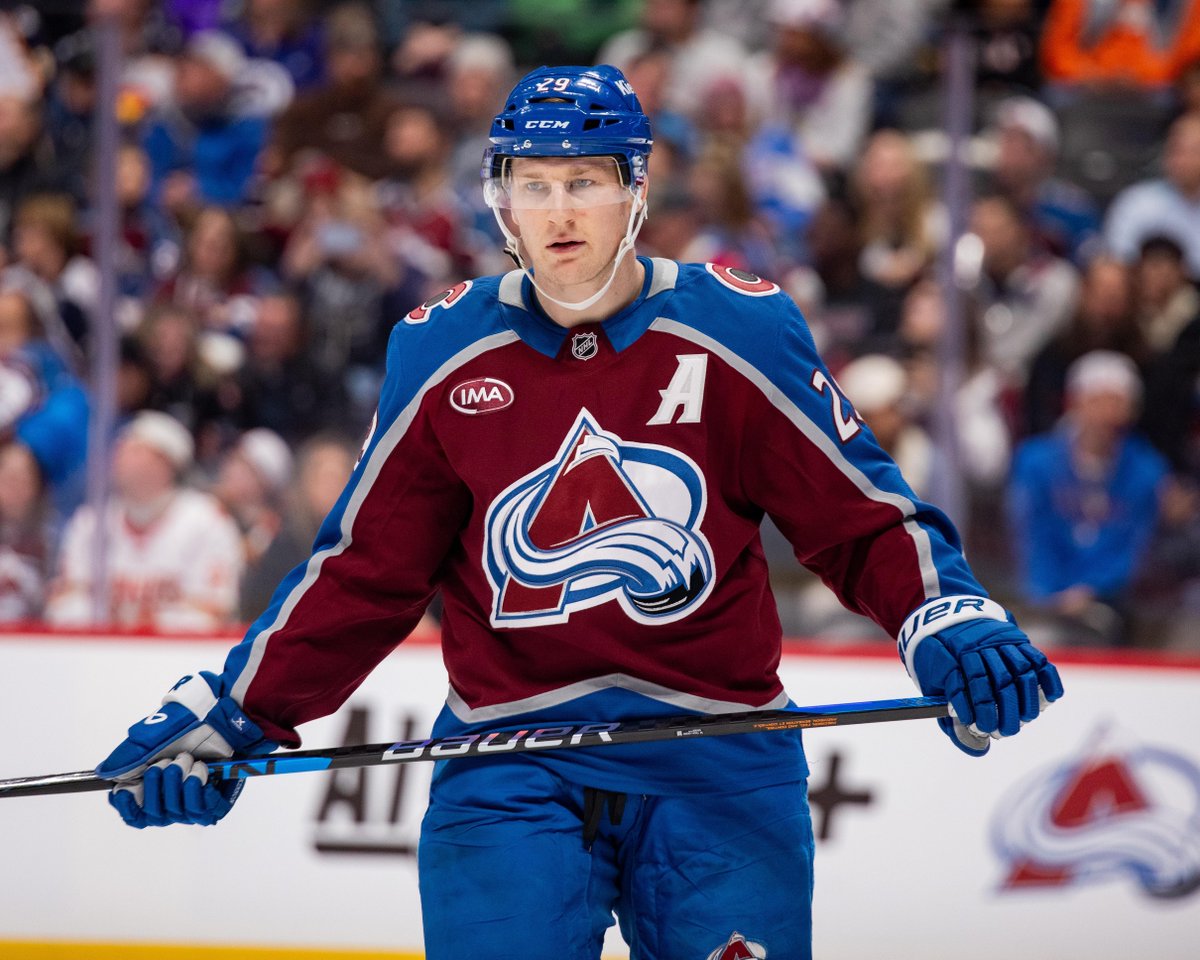 NHL's tweet photo. Nathan MacKinnon through 43 games:

36 goals
78 points
25 multi-point games
12 3+ point games 
5 4+ point games https://t.co/5exrLWR6Ar