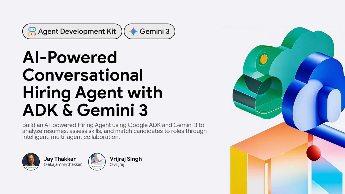 The "Hiring Bottleneck" is over. 🤖🚀

Jay and I built an AI Hiring Agent using Google ADK &amp; Gemini 3. We’re moving from automation to Agentic Recruiting with multi-agent orchestration.

Read the technical Codelab:👉 
gradus.dev/labs/building-…

#AI #GoogleADK #Gemini3 #HRTech