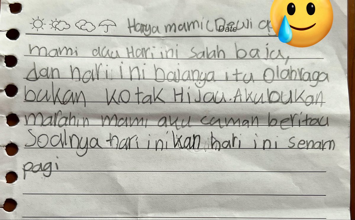 Pulang sekolah dedek bayi diem aja, ngga minta peluk atau cium. Cuman kasih surat ini. Ternyata🥲aduhhh dedek maafin mami engga baca grup kelas😭