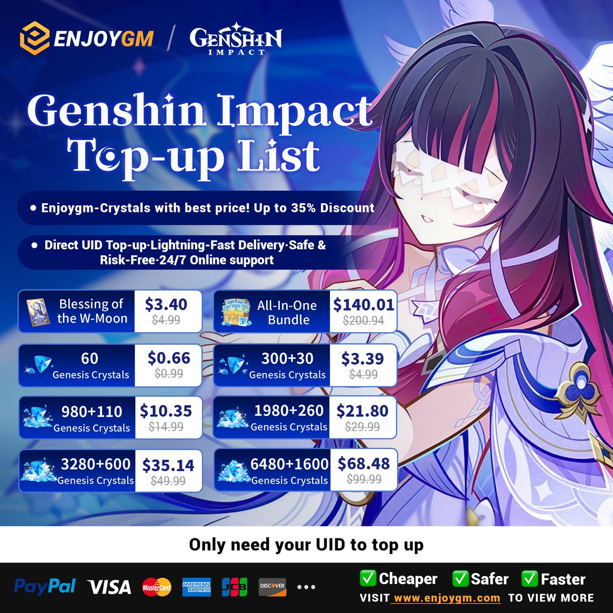 enjoygm_topup's tweet image. Genshin Giveaway | A Traveler on a Winter's Night
❤️Follow @enjoygm_topup
❤️RT＆Like
❤️Leave your thought about Columbina or Zibai
🥳1＆Only Winner—6480+1600Genesis Crystals
🥳3Winners—1Blessing of the W-Moon
🍀Announced on Jan 15
👉Visit enjoygm.com for more discount…