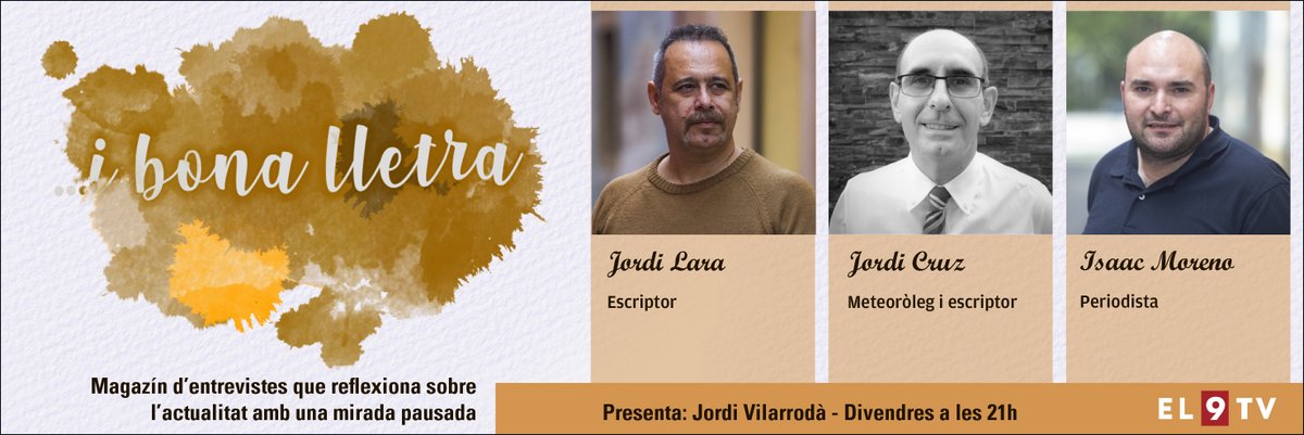 📢Nou programa #IBonaLletra!

👉 Jordi Lara, escriptor

👉 Jordi Cruz (<a href="/JordiCruzS/">JCruz</a> ), meteoròleg i escriptor 
 
👉Isaac Moreno (<a href="/imorespi/">Isaac Moreno🎗️</a> ), periodista

🎙 <a href="/JordiVilarroda/">Jordi Vilarrodà</a> 
 
 🕘21h