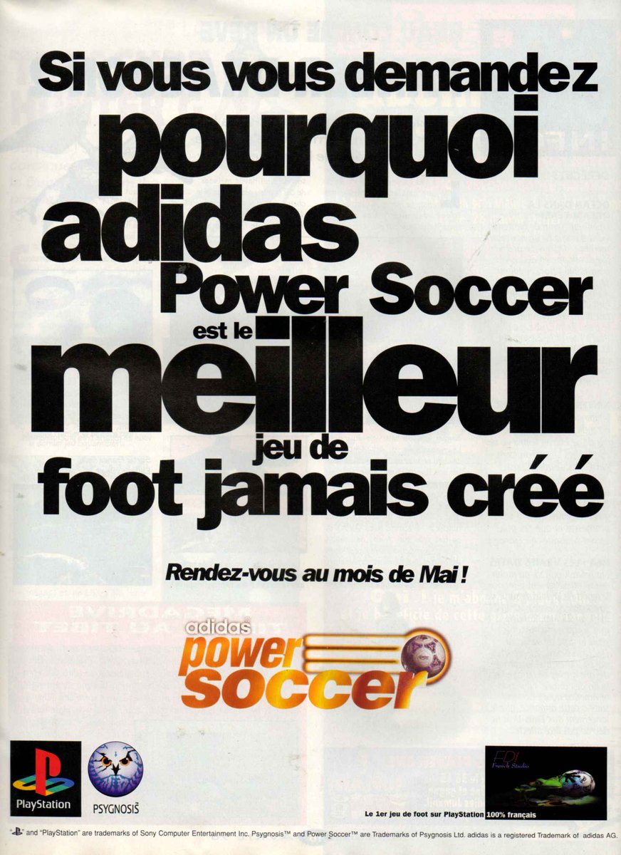 AllmightoFranky's tweet photo. La publicité papier JV du jour,bonjour!Pubs vues dans les pages d'un #PlayerOne de 1996!Du full #Playstation avec #AdidasPowerSoccer,#DragonBallZ ultimate battle 22,#AgileWarrior et International #trackAndField!! du lourd!! #retro #retrogaming #80s #90s https://t.co/SBVH4aXe6c