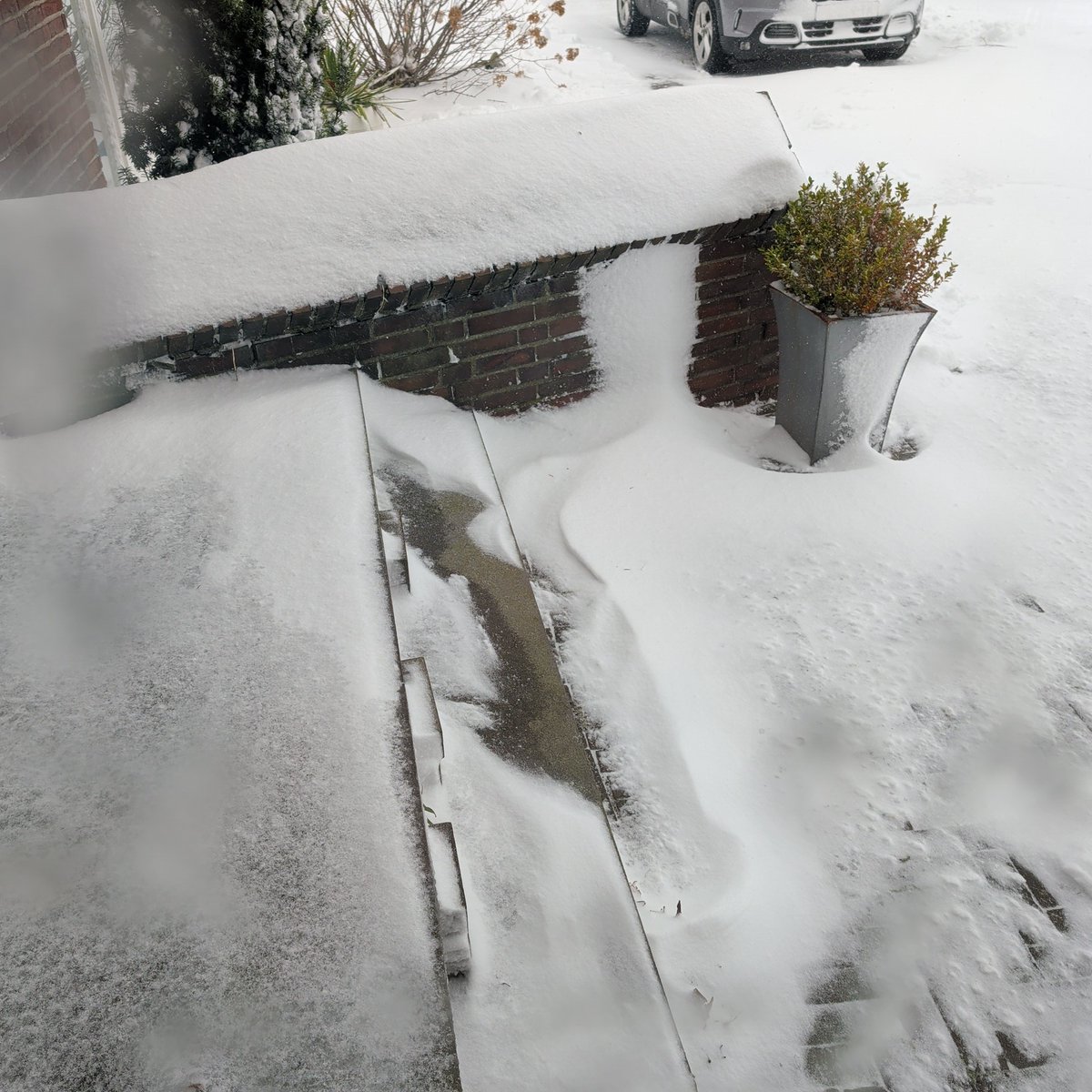 JSW266's tweet image. Het begint nu weer te sneeuwen en het waait nu ook behoorlijk. En het sneeuw begint op de ramen te plakken