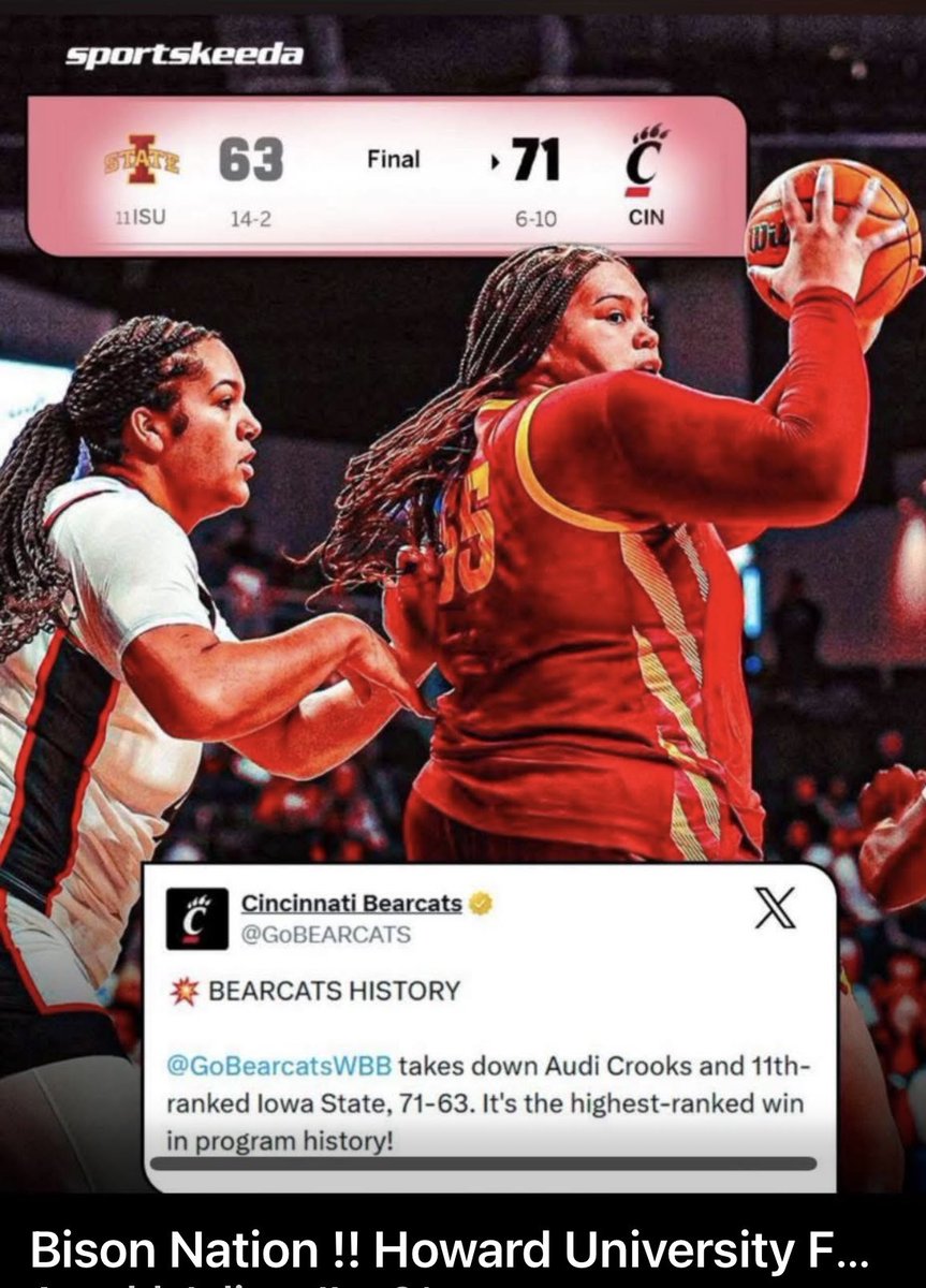 chipw93's tweet image. And Howard beat Cincinnati….. IJS.. #SpecialSeasonLoading.  This upcoming University of Maryland Eastern Shore matchup should be epic! 🍿 #bisonbrothersbasketballpodcast covering all things Howard Basketball
