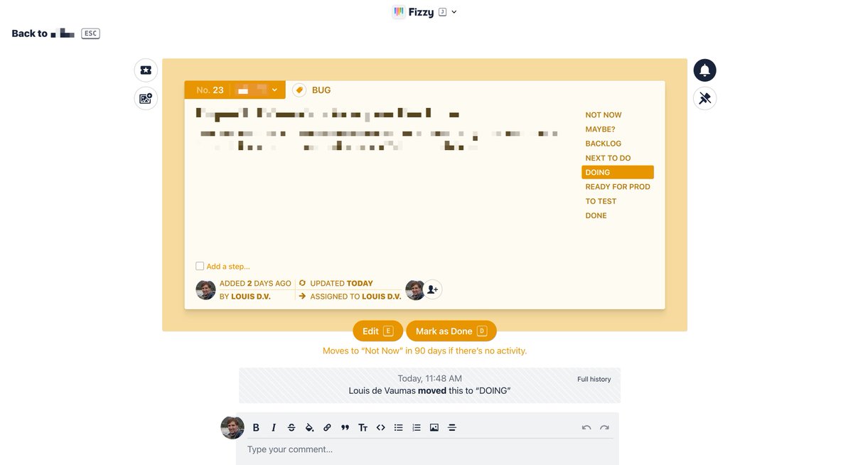 I've only been using Fizzy by <a href="/37signals/">37signals</a> for a few days on a client project, but I'm already loving it. 

The card view is perfect for focusing (and love the colorfullness).