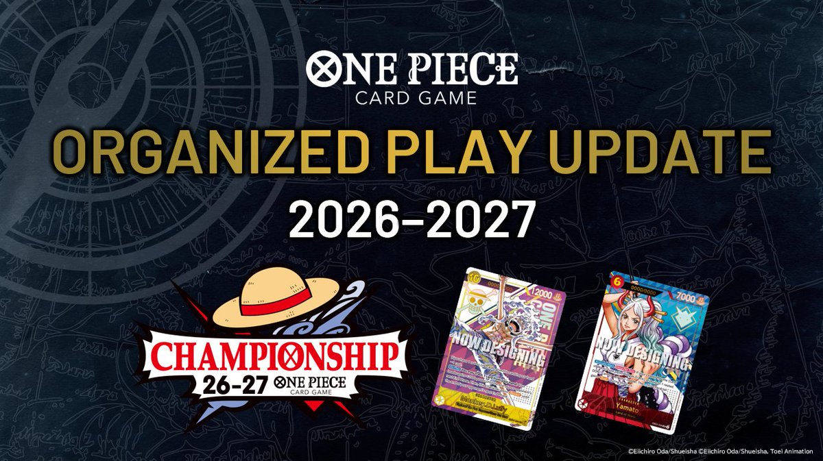 [Organized Play Update for 26-27]
Hey One Piece Pirates!
Today’s website update includes lots of information about the Championship for 2026-2027!
en.onepiece-cardgame.com/topics/
There’s the main Championship page, a page for Regionals Season 1, Store Championship April, as well as a