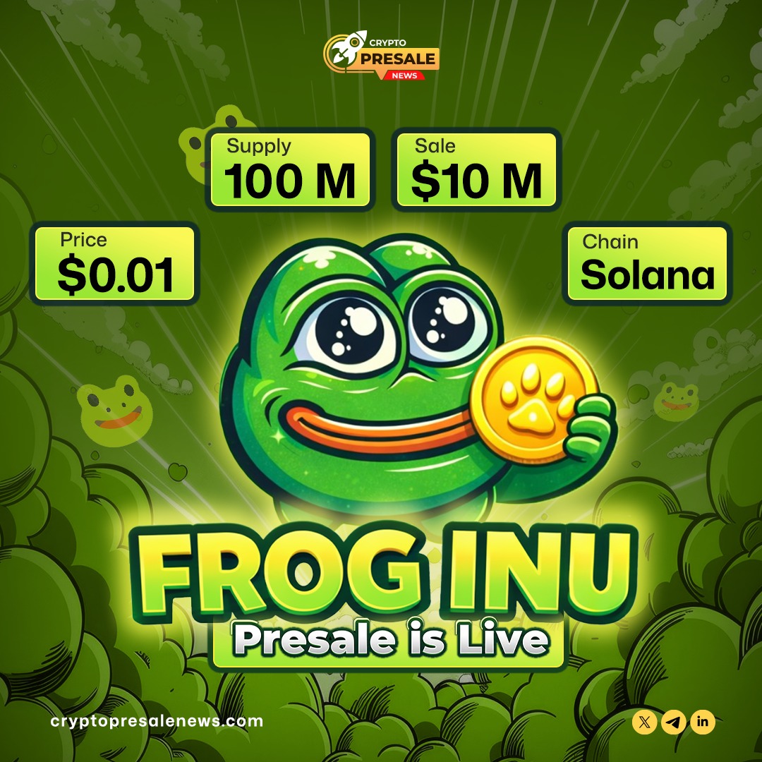 FROG INU $FROG Presale Spotlight The memecoin wave continues on Solana.  Price: $0.01 Total Supply: 100M Presale Allocation: $10M Network: Solana  Early entry, strong momentum. 👉 https://t.co/vIxEwev618 #FrogInu #Presale  #Solana #Memecoin #CryptoPresale #