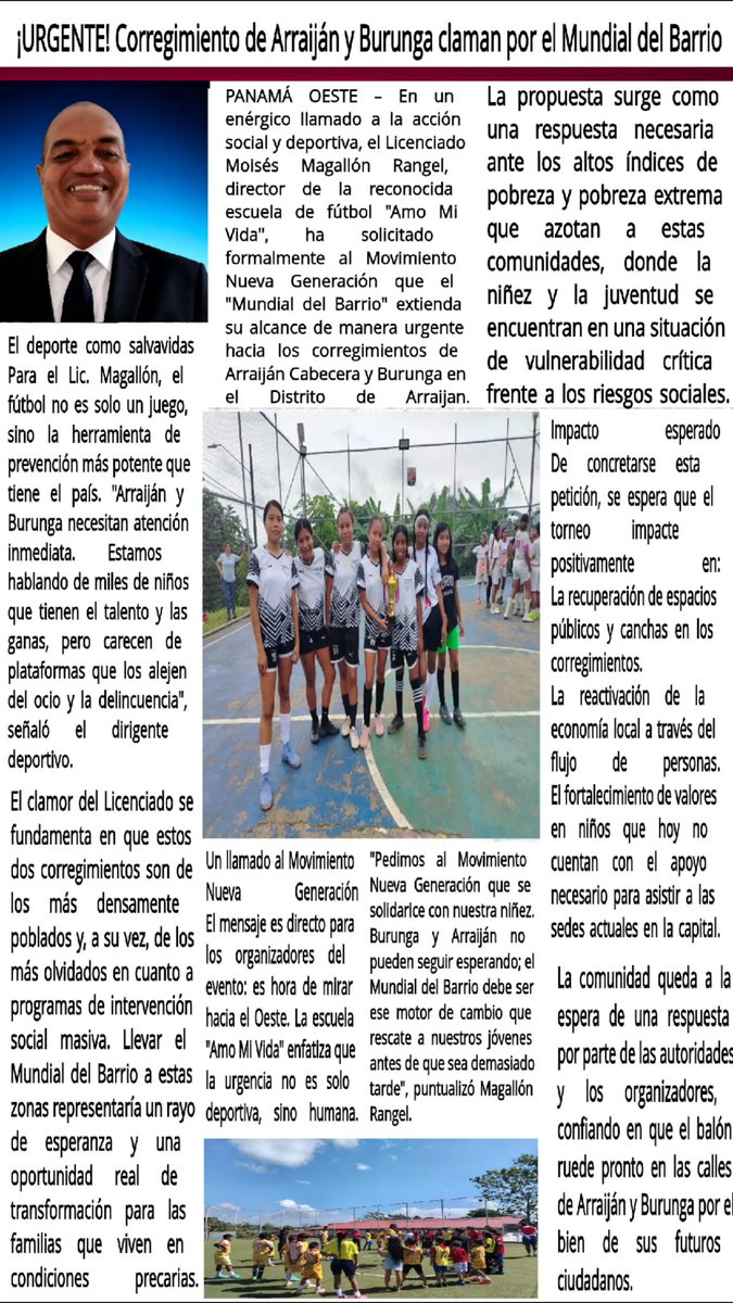 ¡URGENTE! Arraiján y Burunga claman por el Mundial del Barrio <a href="/deportes_rpc/">Deportes RPC</a> <a href="/AbdielGTejeira/">Abdiel González Tejeira.</a> @ArraijanReporta <a href="/ArraijanTeVe/">ArraijanTeVe</a> <a href="/criticaenlinea/">Diario Critica.Pa</a> <a href="/lindabran1/">Linda Bran</a> <a href="/LuisTejeira9/">Luis Tejeira</a> <a href="/MiDiarioPanama/">Mi Diario Panamá</a> <a href="/TReporta/">Telemetro Reporta</a> <a href="/tvnnoticias/">TVN Noticias</a> <a href="/ArraijanPTY/">Arraiján</a> <a href="/SoyDeArraijan/">Soy De Arraiján</a> <a href="/Burunga1/">Burunga 🇵🇦</a> <a href="/EdwinECabreraU/">Edwin Cabrera</a> <a href="/gaby_torres_10/">Gaby Torres</a>