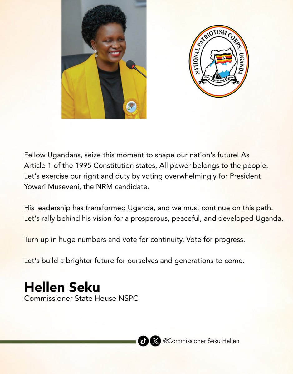 Come 15th January, 2026, I rally you to go, vote overwhelmingly for President <a href="/KagutaMuseveni/">Yoweri K Museveni</a> ,the <a href="/NRMOnline/">NRM Party</a> Candidate.