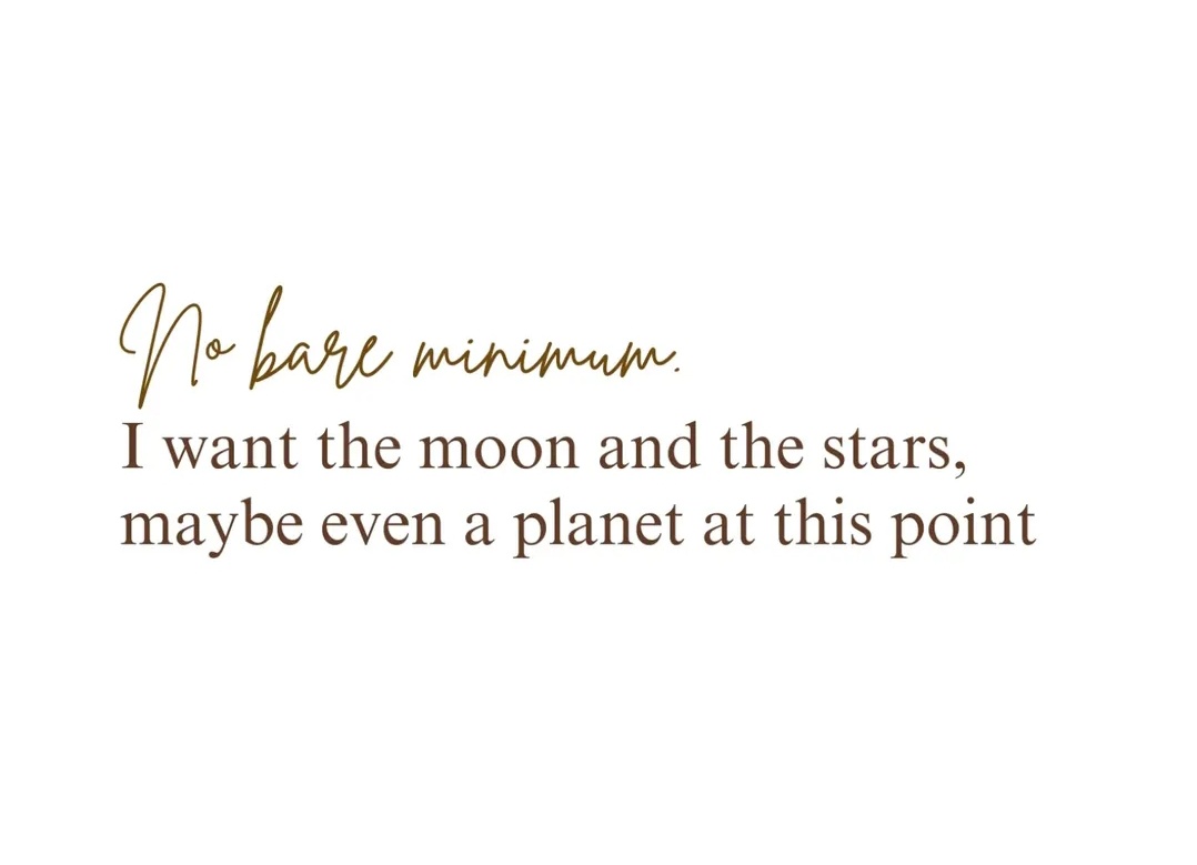Zarmeenkhan221's tweet image. No bare minimum 
I want the moon and the stars
maybe even a planet at this point..
.
.
because growth isn't about settling..
It's about dreaming loudly, choosing more,
and refusing more,and refusing to shrink your desires to fit comfort 🌆 

Aim higher,always 
Alhamdulillah !!❣️