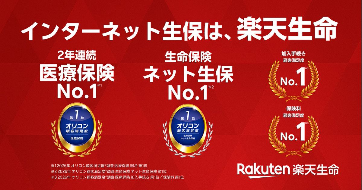 hmikitani's tweet photo. 楽天生��が「2026年オリコン顧客満足度調査」医療保険ランキングにて2年連続総合1位、さらにネット生命保険部門でも第1位を獲得しました。ありがとうございます。ネット生保もこれから拡大していくと思います。引き続きサービス改善に努めてまいりますので、よろしくお願いいたします！

https://t.co/8l1IEPYKY5