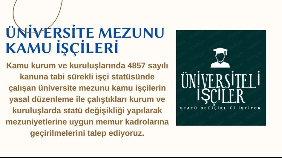 Eğitimli insan gücünü doğru statüde değerlendirmek güçlü devletin gereğidir. Üniversiteli işçiye memuriyet. #KadroBellidir <a href="/isikhanvedat/">Prof. Dr. Vedat Işıkhan</a>
<a href="/Akparti/">AK Parti</a>
<a href="/RTErdogan/">Recep Tayyip Erdoğan</a>
<a href="/_cevdetyilmaz/">Cevdet Yılmaz</a>
<a href="/farukozcelikgsb/">Faruk Özçelik</a>
<a href="/isamesihsahin/">İsa Mesih Şahin</a>
<a href="/AvOzlemZengin/">Av. Özlem Zengin 🇹🇷</a>