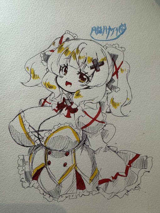 久々に下書きなしでボールペンと百均で買ったペンで一発書き落書き 