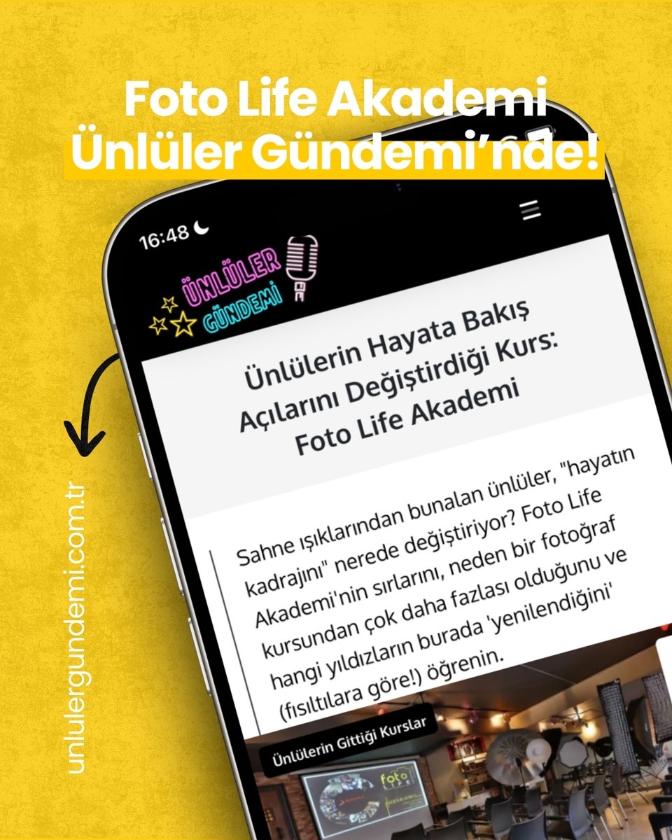 📸 Bugün Ünlüler Gündemi’ndeyiz!
Foto Life Akademi, “Ünlülerin Gittiği Kurslar” arasında yer almanın gururunu yaşıyor.
👉 Detaylar: unlulergundemi.com.tr/unlulerin-gitt…

#fotolifeakademi #ünlülerlingittiğikurslar #fotoğrafçılık #sanateğitimi #ilhamverenmarka