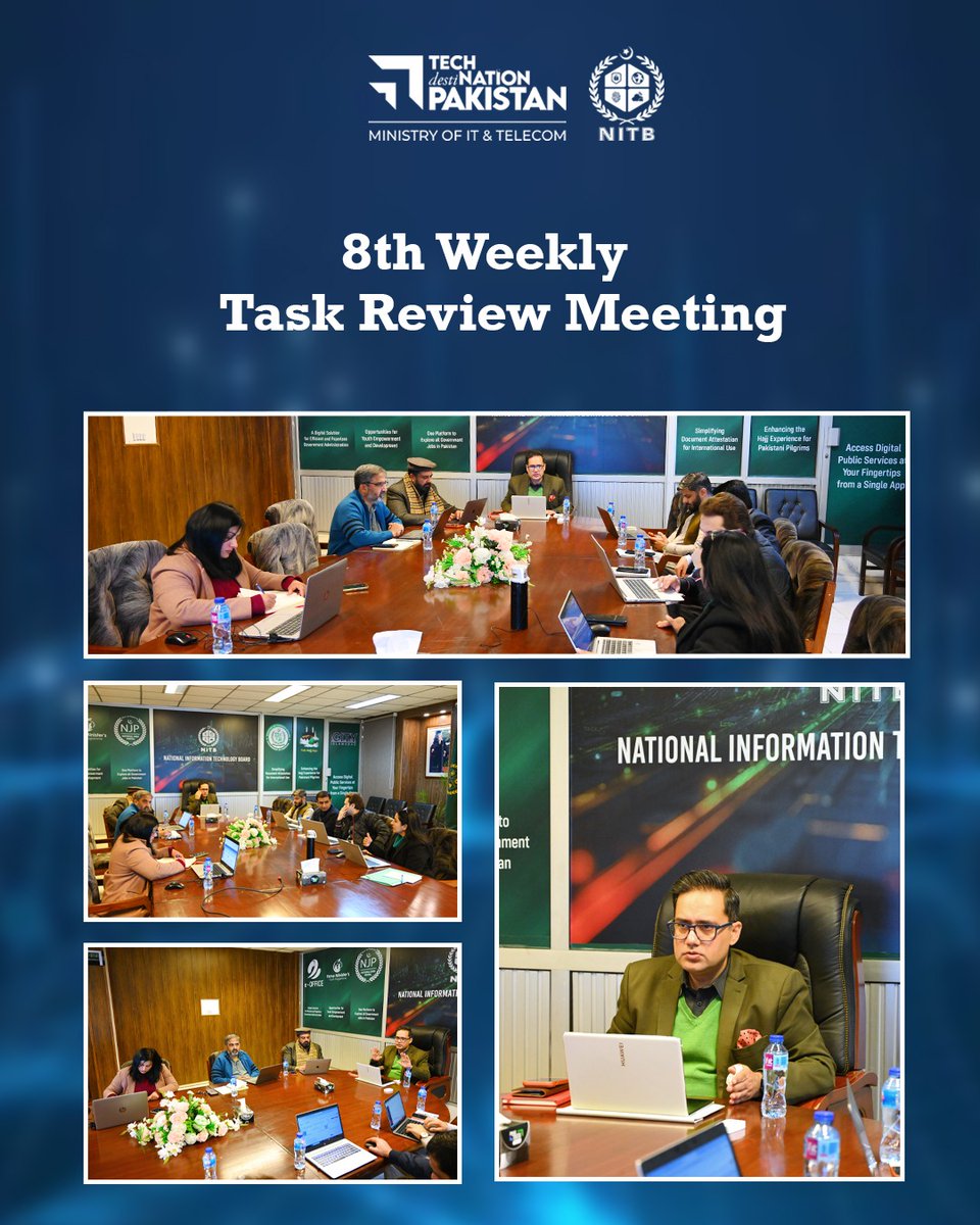 NationalITBoard's tweet photo. At the 8th Weekly Task Review Meeting, CEO #NITB, Mr. Faisal Iqbal Ratyal, reviewed KPIs and reinforced momentum for citizen-centric digital reform. Focused leadership is shaping the future of #SmartGovernment in #Pakistan.
#DigitalServices #Techdestination #Digitaltransformation https://t.co/qmmoEqd97A