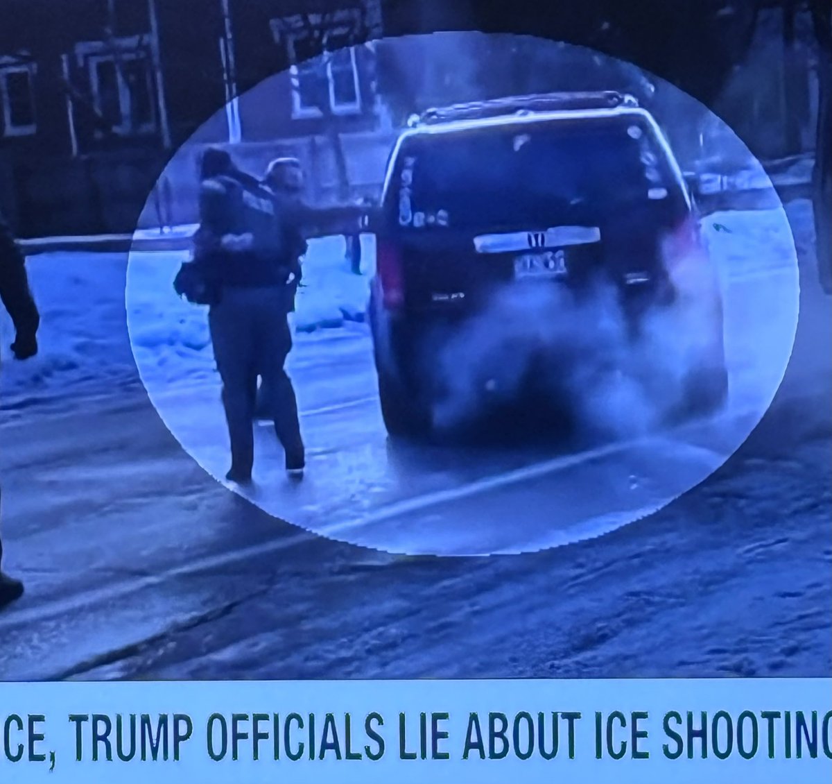 Caroltreasure's tweet image. They could’ve just driven around her like the vehicle did  moments before the first idiot jumped out of his vehicle.. 
there’s also this new chilling still photo .. this was the moment Jonathan Ross shot Renee Good point blank in the face thru an open window twice .. then he shot…