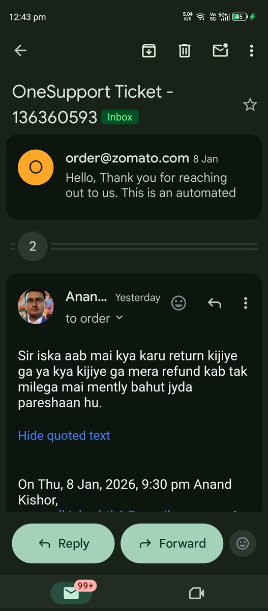 lawboyAnand's tweet photo. @zomato @zomatocare 
Sir kal se pareshan hu bar bar yahi bola ja rha hai. Ek bar call bhi aaya to bola gaya ki restaurant call nahi recive kr rha hai thoda der wait kijiye. Kal raat se abhi tak mai Gmail pe bhi sampark kiya but koi response nahi mila. 
#Zomatoboycott #Zomatoboyco https://t.co/voxOoSVT65