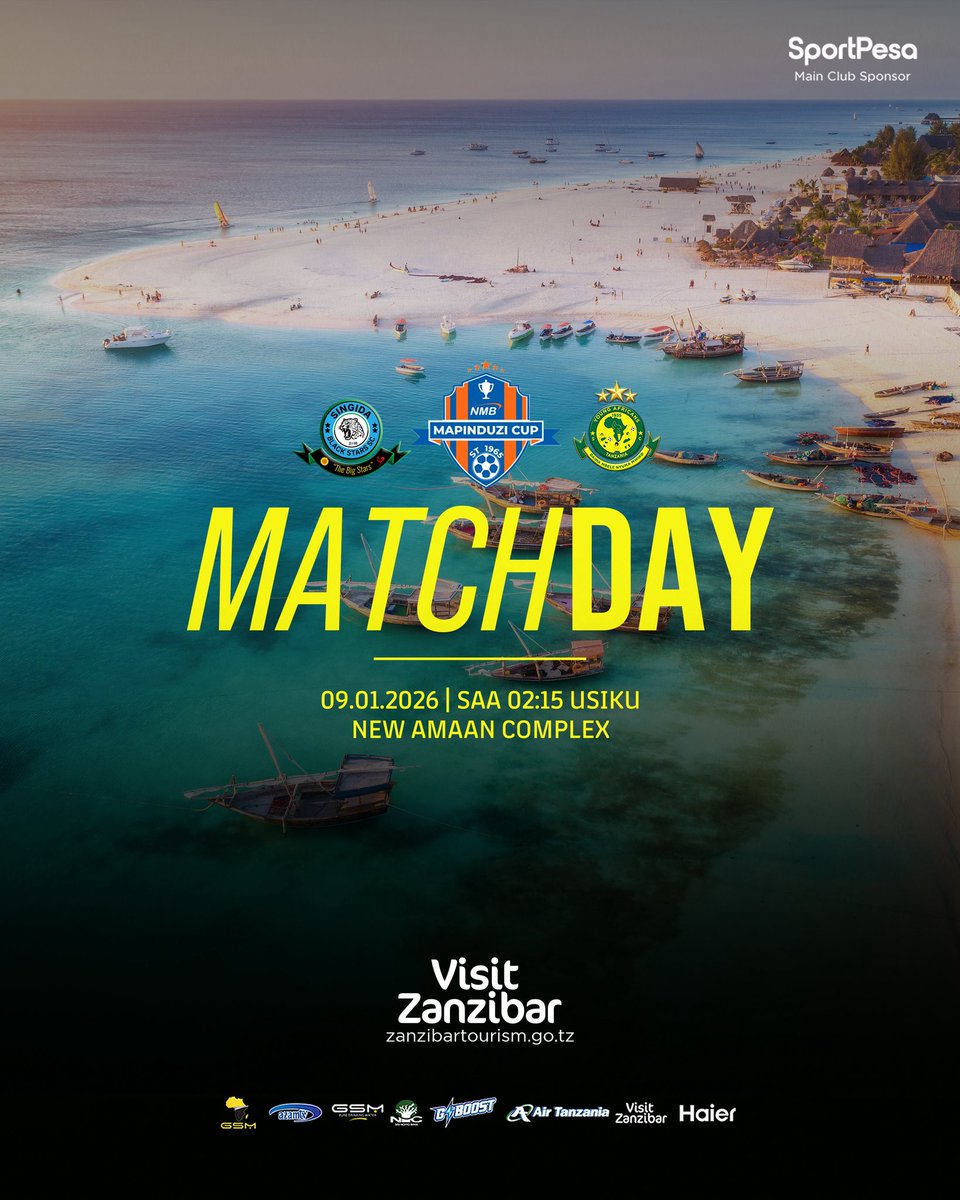 YoungAfricansSC's tweet image. 𝐌𝐀𝐓𝐂𝐇𝐃𝐀𝐘🔰

🏆 #MapinduziCup2026 
🆚 Singida BS
🗓️ 9 January 2026
🏟️ Amaan Complex
⏱️ Saa 2:15 Usiku

#TimuYaWananchi 
#DaimaMbeleNyumaMwiko