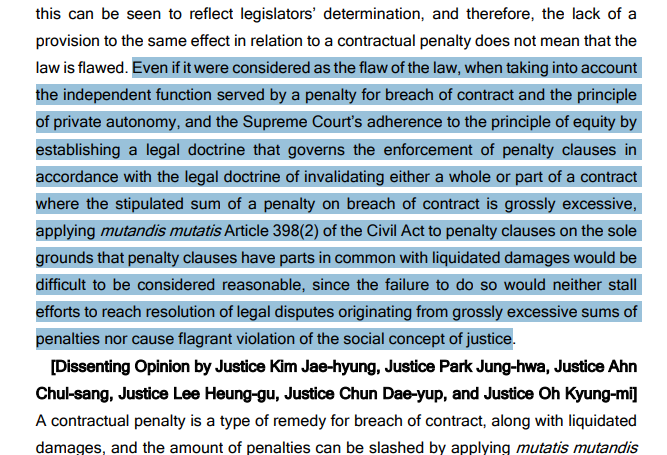 juantokki's tweet photo. I know this is pointless right now because this only matters if ADOR can actually prove that Danielle breached her exclusive contract.

That said, this is about ADOR filing a lawsuit against Danielle seeking ₩33.1 billion in penalties and damages. So let’s be clear about what those terms mean.

First, liquidated damages must be reasonable. They can’t operate as punishment, and they have to reflect actual, provable losses.

Penalty clauses, on the other hand, especially in K-pop contracts, are typically designed to deter exit. In plain terms, that’s why they contain absurdly large numbers: not to compensate losses, but to scare artists into staying.

Under Supreme Court precedent (see: https://t.co/eUfNLKfs4r), courts cannot simply “adjust” or reduce the amount of a contractual penalty. However, if a penalty clause violates principles of fairness or public order, the court can invalidate the clause entirely under a mutatis mutandis application of Article 398(2) of the Civil Act.

The Supreme Court was explicit on this point:

“If a penalty clause is grossly unfair, coercive, or contrary to public order, the court should invalidate it, not enforce it.”

Applying that standard here, a 30 billion KRW contractual penalty against Danielle is nowhere near fair or proportional. It functions as coercion, not compensation, and that is exactly the kind of clause the Court said should not survive judicial scrutiny.
