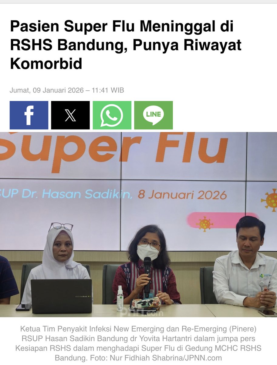 erlinaburhan's tweet image. Terdapat 10 kasus positif superflu di RSHS Bandung. Satu pasien dengan komorbid meninggal. Ini fakta yang harus kita waspadai, terutama untuk melindungi orang dengan komorbid dan lansia. Jangan panik, tapi ketahui cara pencegahannya.