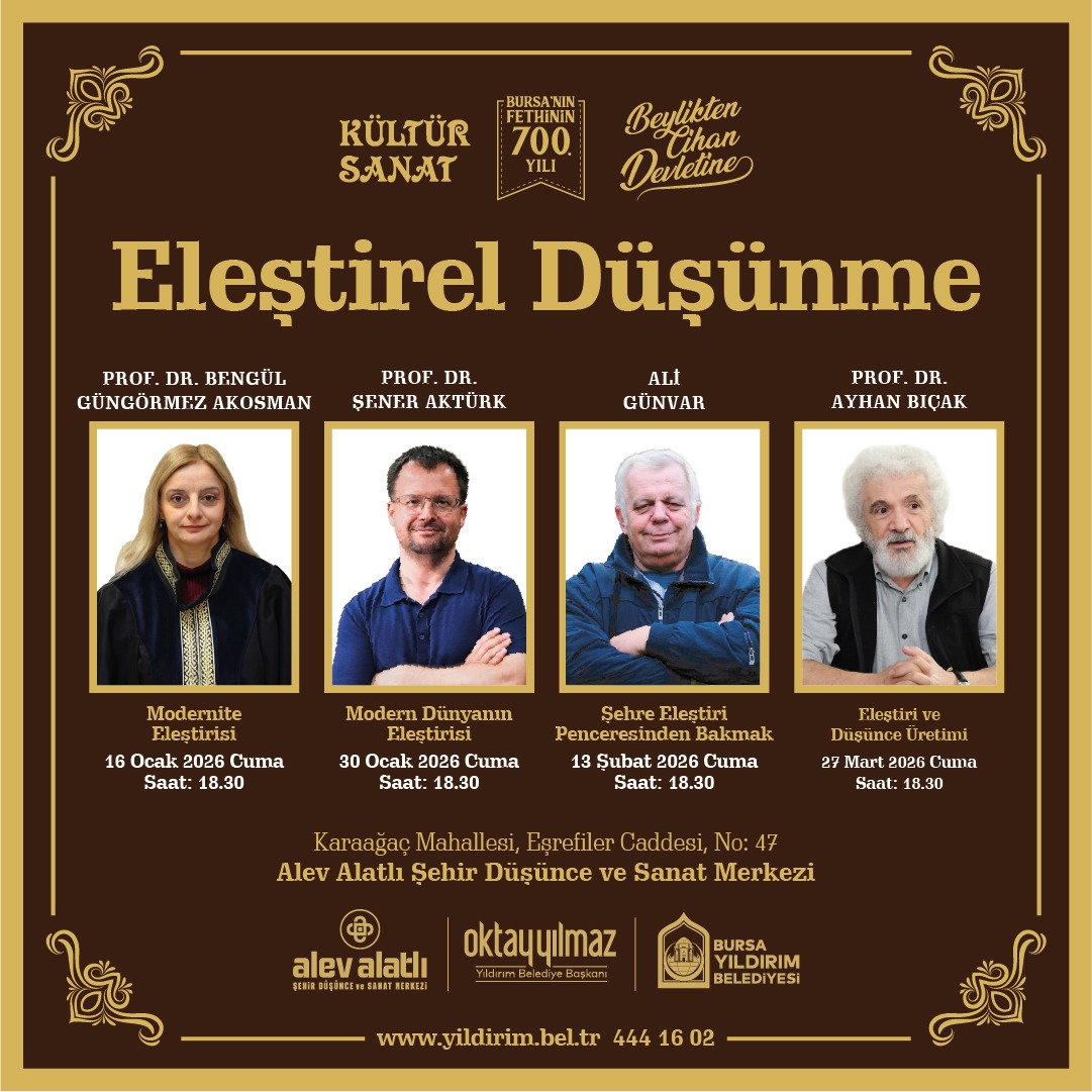 📖💭 Eleştirel Düşünme

Eleştiri, karşı çıkmak değil; doğruya yaklaşma çabasıdır. İnsanı geliştiren, şehirleri büyüten ve medeniyetleri ayakta tutan da tam olarak bu arayıştır.

Programımıza tüm hemşehrilerimizi bekliyoruz. 

📍 Alev Alatlı Şehir Düşünce ve Sanat Merkezi