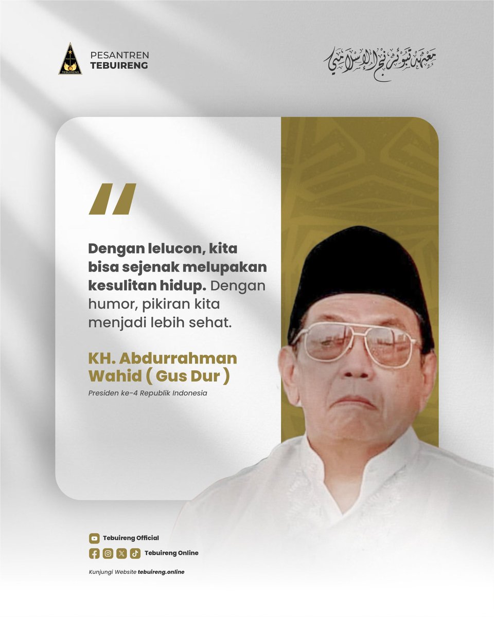 …
Dengan lelucon, kita bisa sejenak melupakan kesulitan hidup. Dengan humor, pikirkan kita menjadi lebih sehat.

(Gus Dur)
