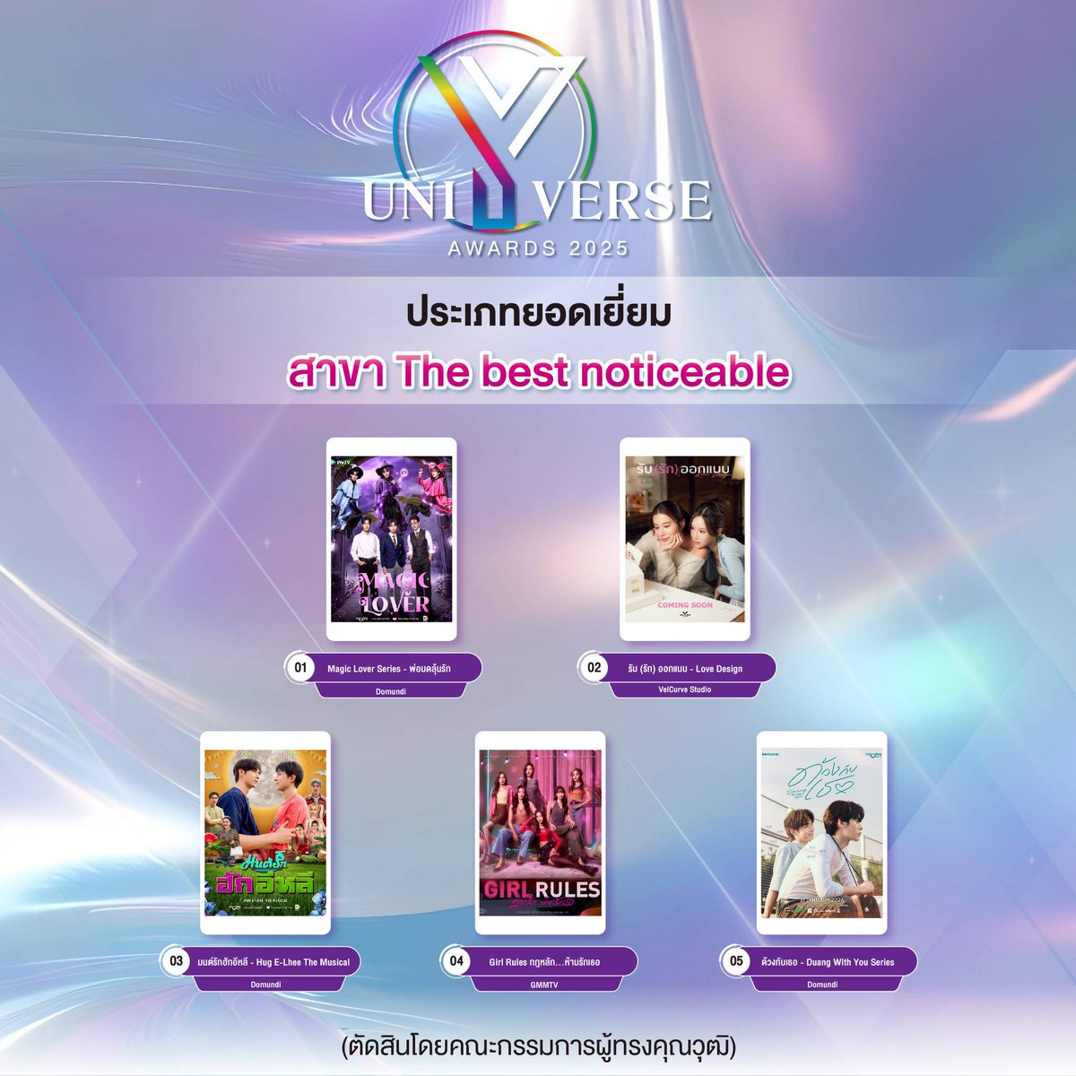 Yuniverse_TH's tweet image. จากซีรีส์กว่า 80 เรื่อง สู่ 16 สาขารางวัลยอดเยี่ยม
🏆 ผู้เข้าชิงสาขา The Best noticeable

หนึ่งในผู้เข้ารอบใครจะได้รับรางวัลอันทรงคุณค่านี้ไป มาลุ้นไปพร้อมกันในงาน Y UNIVERSE AWARDS 2025 อย่าลืมส่งกำลังใจให้เหล่าทีมเบื้องหน้าและเบื้องหลังไปพร้อมกัน 💖🔥

#YUniverseAwards2025