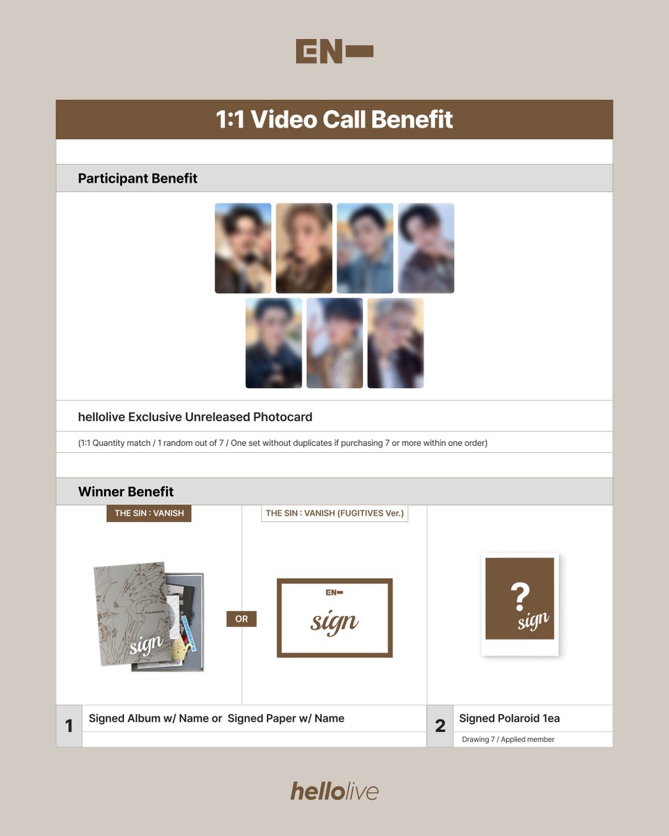 hellolivetv's tweet image. #hellolive_NEW
ENHYPEN 'THE SIN : VANISH'
🤎VIDEO CALL EVENT🤎

🔗 hellolive.tv/en/detail/1029
🌐 global.hellolive.tv/detail/1029

🔎 Participant Benefit
hellolive Exclusive Unreleased Photocard

✨ Winner Benefit
Signed Polaroid (7 winners, random draw)

#ENHYPEN #엔하이픈 #THE_SIN_VANISH…