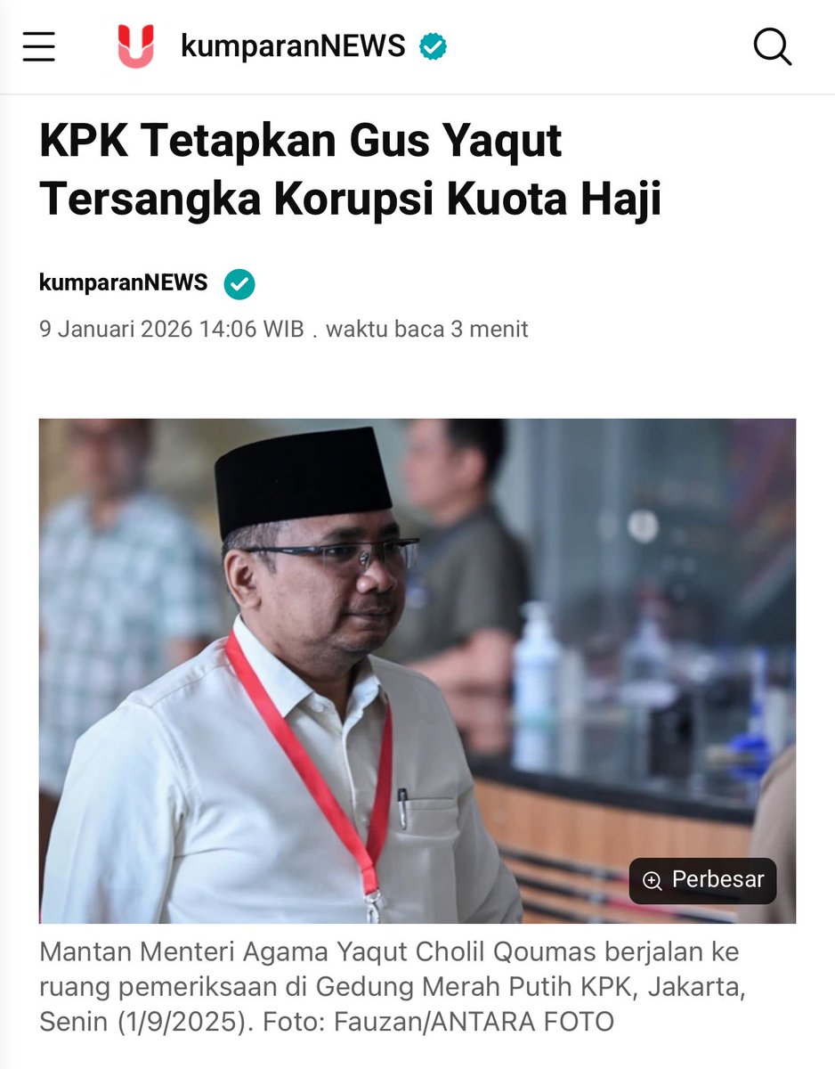 Akhirnya <a href="/KPK_RI/">KPK</a> berani jg tetapkan yaqut tersangka kasus korupsi quota haji. Kita tunggu dugaan aliran dana ngalir kemana saja