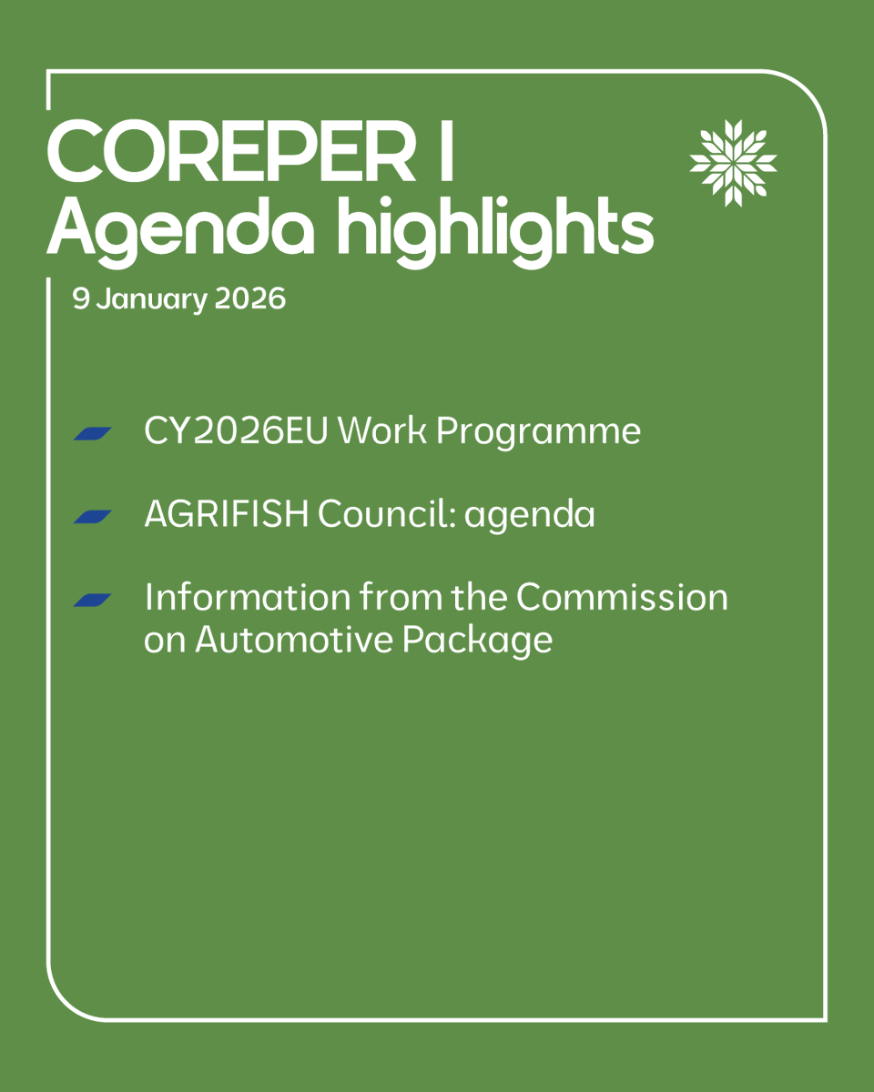 CY2026EU's tweet photo. Agenda highlights of today's COREPER I and COREPER II meetings ⬇️ https://t.co/fVvgH3AUFo